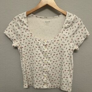 Old Navy White Floral Button-Up Blouse